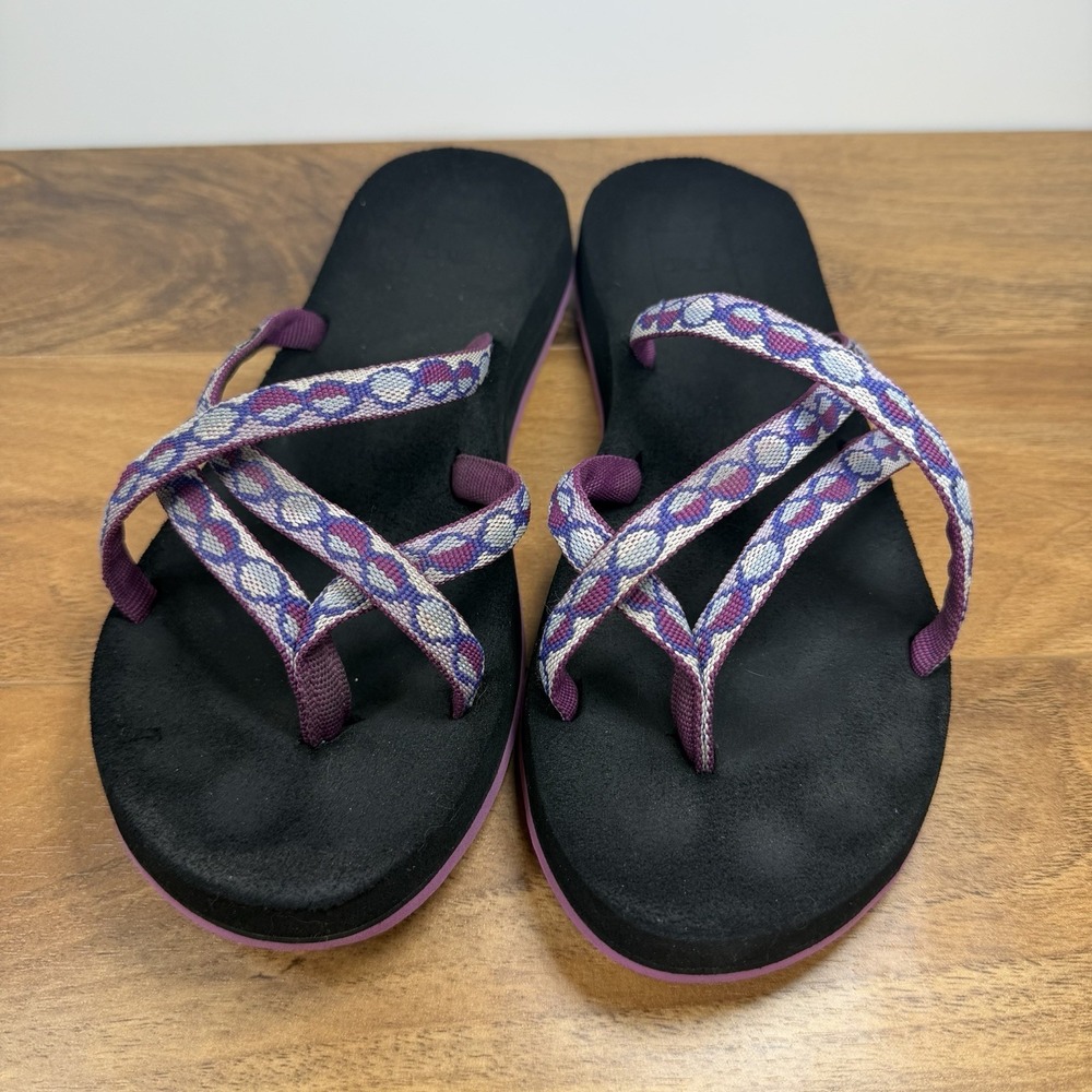 Teva Sandals Womens 8 Olowahu Slip On Strappy Flip Flops 6840 Black Purple